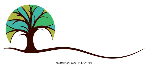 A round logo with a green tree.
