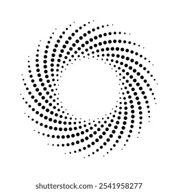 Logotipo redondo. semitono puntos en forma de círculo. espiral punteada. marco punteado de Vector. marco circular, redondo ondulado. forma abstracta de círculos y puntos. comunicación, red, interacción, signo de trabajo en equipo