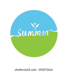Logo redondo con la palabra escrita a mano SUMMER, letras. Ilustración del vector