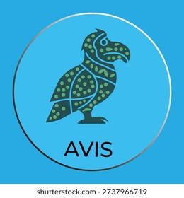 Round Logo Icon Featuring Ornate Bird Motif with "AVIS" Typography