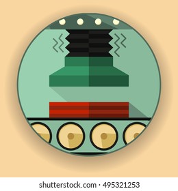 Round logo, icon, symbol of the pressing process. The emblem for the food company or the heavy industry.  Vector Illustration