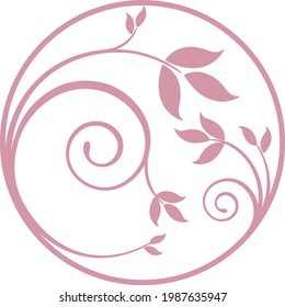 Round logo leave ornament with spirals 