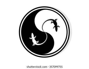 round logo and lizard black and white. 