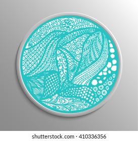 Round logo mandala 3d with sea ornament (like blue seaweeds).
