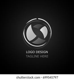 Round logo on black background