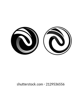 Round logo with regular shading brush decoration. Circular white swirl lines