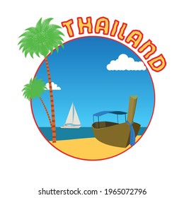 Round logo Resort Thailand with boat. Vector illustration. flat composition