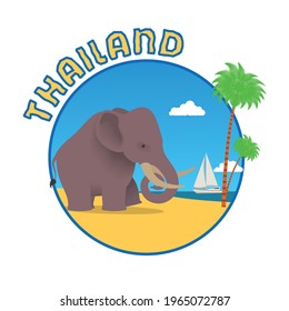 Round logo resort Thailand with an elephant. Vector illustration. flat composition