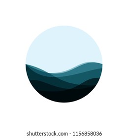Round logo with sea landscape.Environmental protection and global warming logo. Sea waves. Vector illustration.