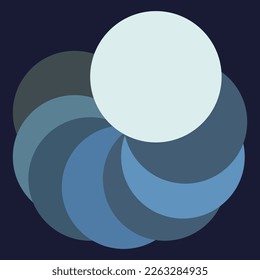 Round logo, Stacked spheres with a blue background.geometric 