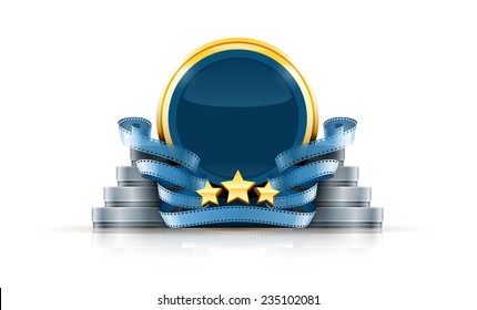 Round logo with stars and cinema films. Eps10 vector illustration. Isolated on white background