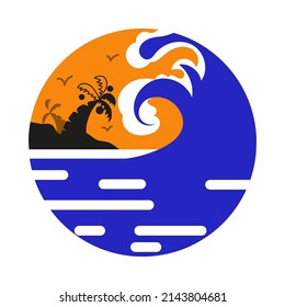 round logo template, beach sunset landscape