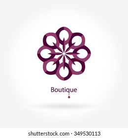 Round logo. Wine flower. Bright yellow logo. Flower logo. The circular logo. Stylized flower. Petals. Simple logo. The brand name, emblem. Mandala. Logo boutique. Logotype for beauty. Flower shop.