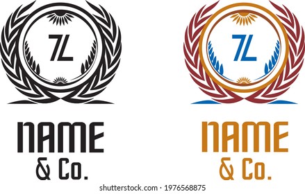 round logo with wreath and sun