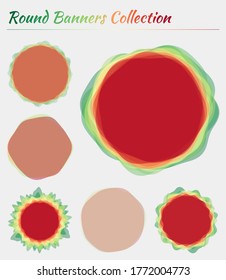 Kollektion von Logos rund. Kreislaufhintergründe in rot-gelb-grünen Farben. Schöne Vektorgrafik.
