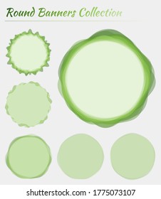 Round logos collection. Circular backgrounds in light green colors. Modern vector illustration.