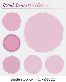 Round logos collection. Circular backgrounds in magenta colors. Neat vector illustration.