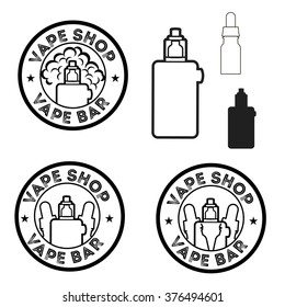 Round logos with electronic cigarettes and liquids