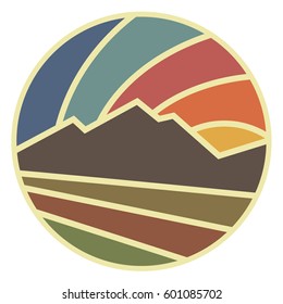 Round logotype of landscape with mountains