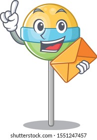 round lollipo bring envelope isolated with cartoon