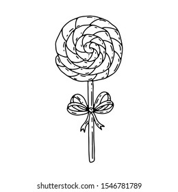 Round lollipop. Hand-drawn design element isolated on white background.