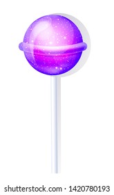 Round lollipop isolated on white background. Starry sky, space art