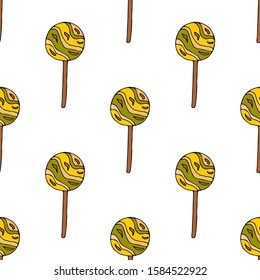 Round lollipop.  Seamless pattern. hand drawn vector illustration.   doodles or cartoon style.
