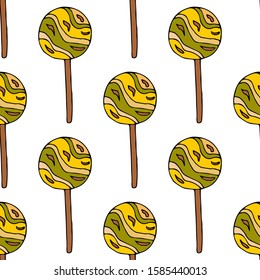 Round lollipop.  Seamless pattern. hand drawn vector illustration.   doodles or cartoon style.

