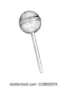 round Lollipop, sketch vector graphics monochrome illustration on white background