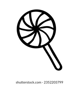 Round lollipop with stripes or swirl pattern, outline clipart isolated on white. Black line drawing sketch in doodle style. Vector picture for sweets and snack illustration, holiday and baby design.