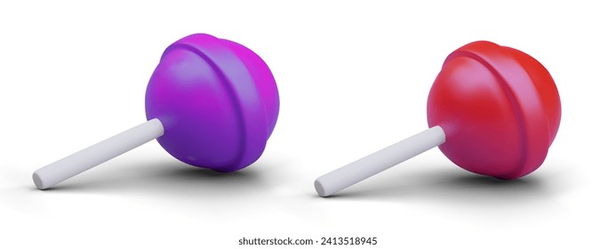 Round lollipops on stick. Set of candies for Halloween. Traditional children sweets. Concept trick or treat. Isolated realistic objects for festive design