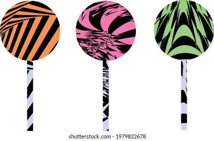 round lollipops in op art style modern sweets icons on white background