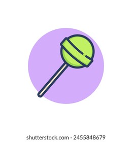 Round lollypop on stick line icon. Children, flavor, caramel outline sign. Sweet desserts and candy concept. Vector illustration for web design and apps