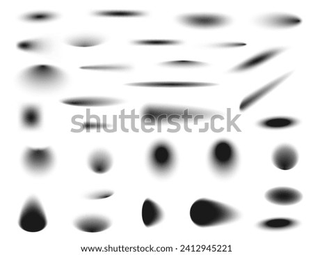 Round long and short shadow effect, isolated realistic shade from circular objects at different angles and sides. Vector soft shadowing overlay on surface, blurred black contour of shape