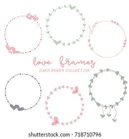 Round love frames, hand drawn collection, sweet colors