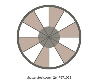 Round lucky wheel with 12 parts or segmentation. Jackpot concept, lottery, spin round drum, roulette, gamble, pie chart banner, Template, diagram. Flat Vector illustration.