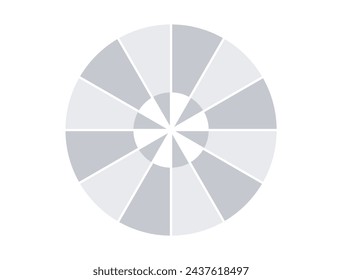 Round lucky wheel with six segmentation. Grey flat design. Jackpot concept, lottery, spin round drum, gamble, pie chart banner, Template, diagram. Vector illustration.