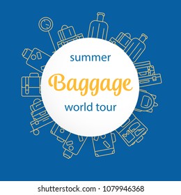 Round Luggage background. Vector illustration of thin line icons for travel Icons, baggage, suitcase and luggage. Linear and color symbols set.Symbol for websites and print media. Editable stroke.