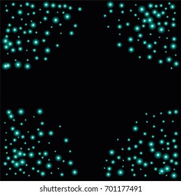 Round luminescent frames or borders of a random scatter of green circles with a glowing effect, isolated on black.