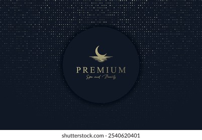 Round luxury background with shiny golden dots glitter pattern. Elegant dark minimalist design.
Place for logo or text.
