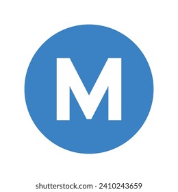 Round M blue button Metro symbol sign vector