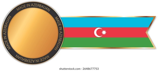 Rund MADE IN AZERBAIJAN goldfarbenes Banner mit Farbband Banner mit Aserbaidschan Flagge