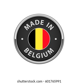 Round "Made in Belgium" badge with Belgian flag