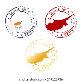 Round Made in Cyprus stamp, emblem, badge, label with a national flag shape.