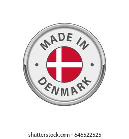 Round "Made in Denmark" badge with Danish flag