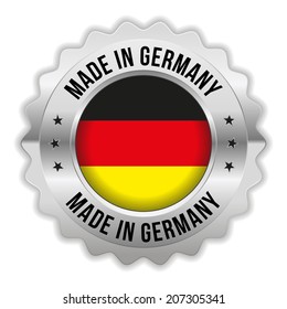 Round made in germany badge with chrome border on white background