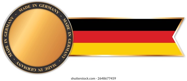 round MADE IN GERMANY gold colored banner with ribbon banner with Germany flag

