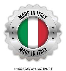 Round made in italy badge with chrome border on white background