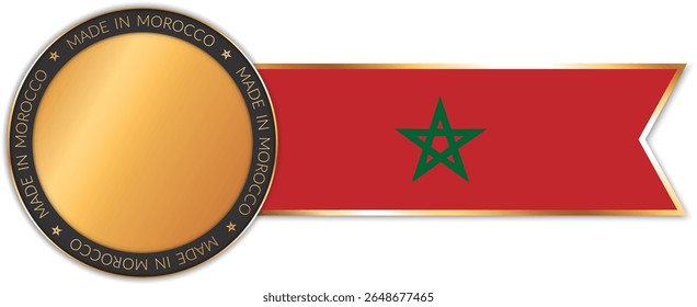 Rund MADE IN MAROKKO goldfarbenes Banner mit Farbband Banner mit Marokko Flagge