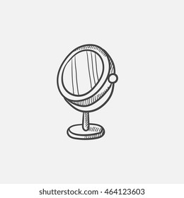 Icono de esbozo de espejo de maquillaje redondo para web, móvil e infografía. Icono aislado del vector dibujado a mano.